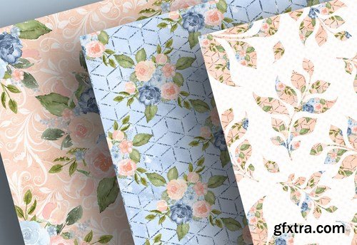 Watercolor Blue Peach design and digital paper pack