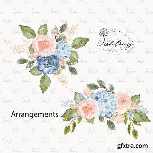 Watercolor Blue Peach design and digital paper pack