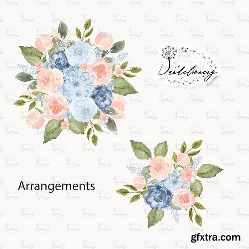 Watercolor Blue Peach design and digital paper pack