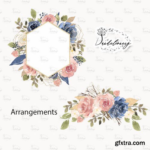 Watercolor Navy and Pink design and digital paper pack