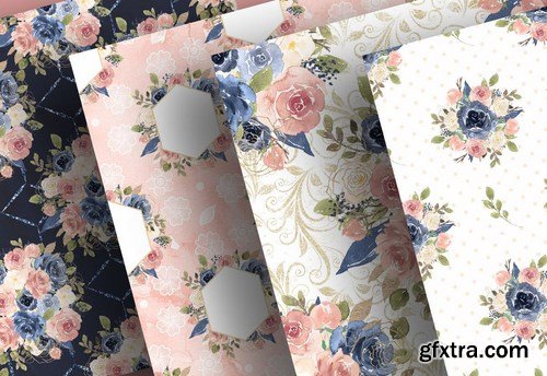 Watercolor Navy and Pink design and digital paper pack