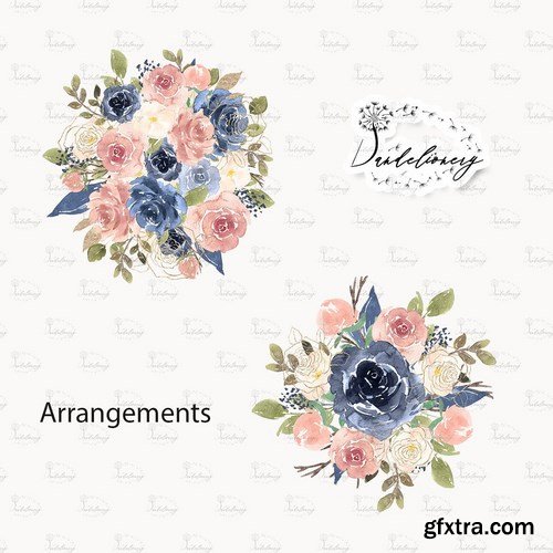 Watercolor Navy and Pink design and digital paper pack