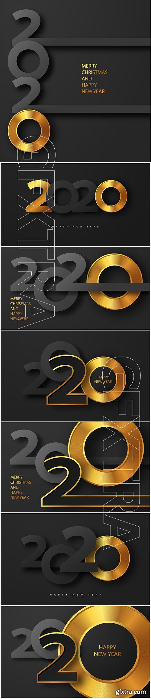 Merry Christmas and Happy new year 2020 banner with golden luxury text