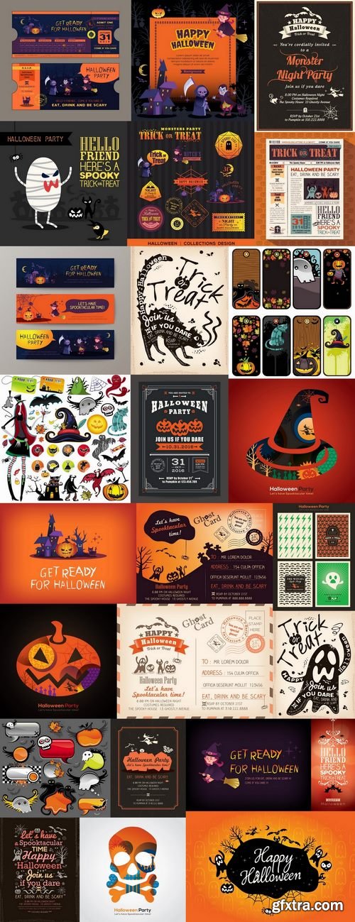 Halloween banner sticker pumpkin ghost witch vector picture 25 EPS