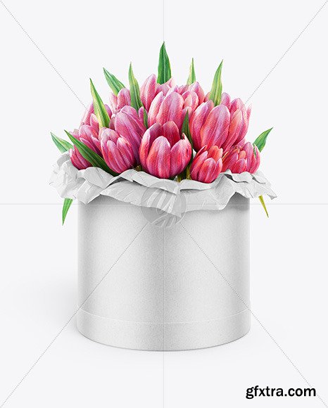 Kraft Round Flower Box Mockup 49879