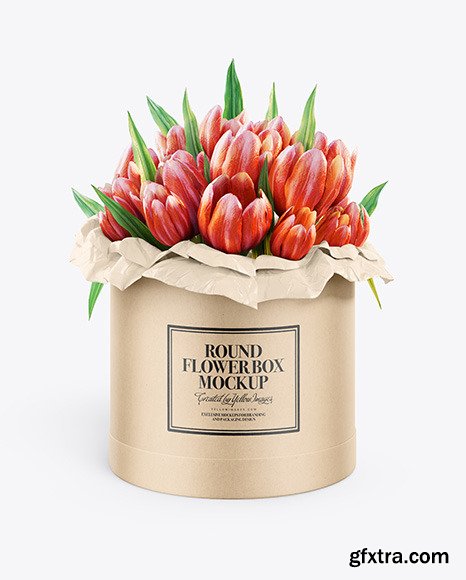 Kraft Round Flower Box Mockup 49879