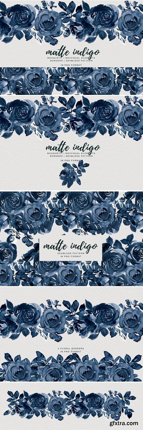 Matte Indigo Watercolor Rose Clipart 1801906