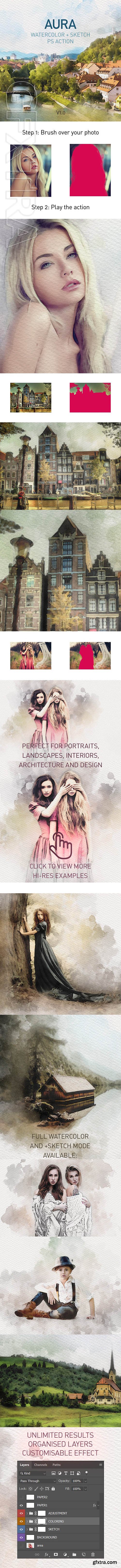 GraphicRiver - AURA Watercolor Sketch Photoshop Action 24723400