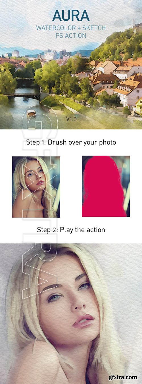 GraphicRiver - AURA Watercolor Sketch Photoshop Action 24723400