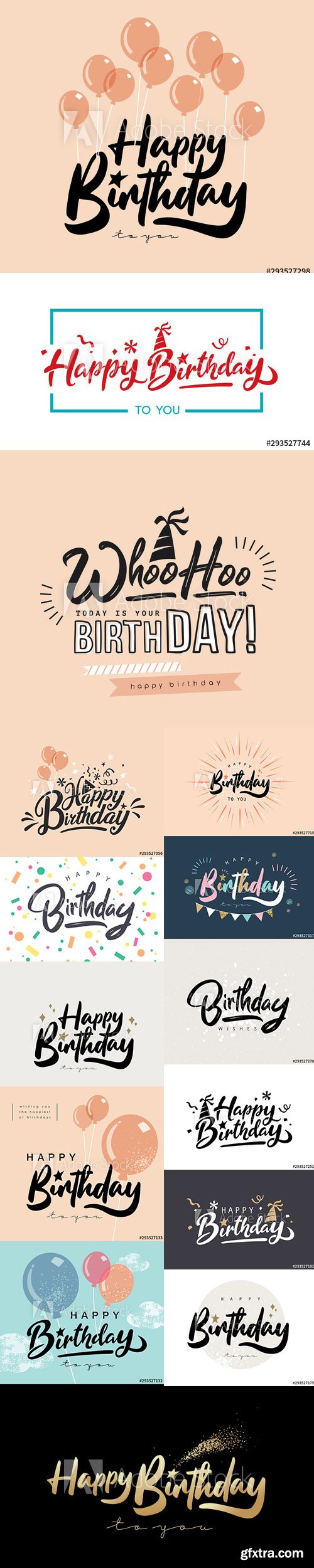 Vector Set - Happy Birthday Design for Greeting Cards and Poster