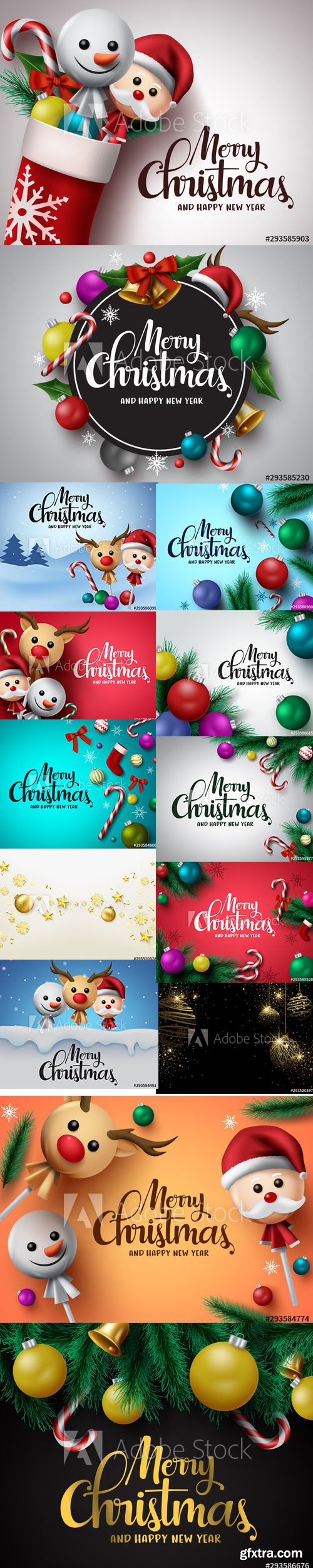 Vector Set - Merry Christmas and Happy New Year Backgrounds Template with Decor