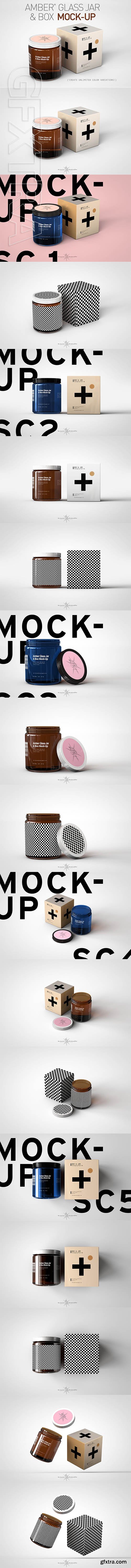 CreativeMarket - Amber Cosmetics Jar & Box Mock-Up 4104922