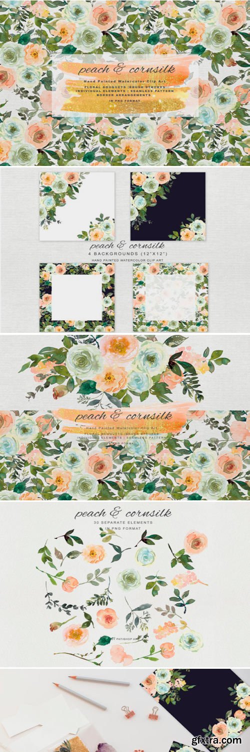 Watercolor Peach and Cornsilk Florals 1799389