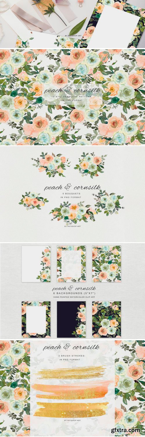 Watercolor Peach and Cornsilk Florals 1799389