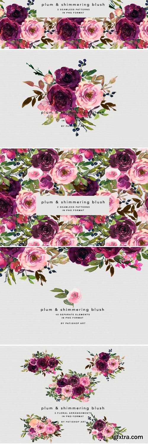 Plum & Blush Floral Clipart Set 1830900