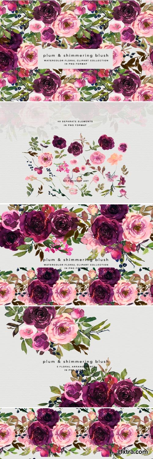 Plum & Blush Floral Clipart Set 1830900