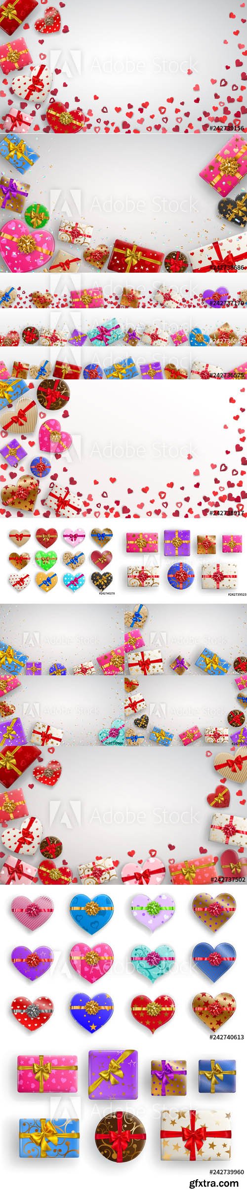 Vector Set of Colorful Gift Isolated Boxes with Ribbons and Various Background