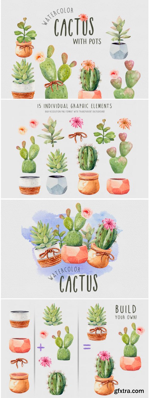 Watercolor Cactus with Geometric Pot 1796408