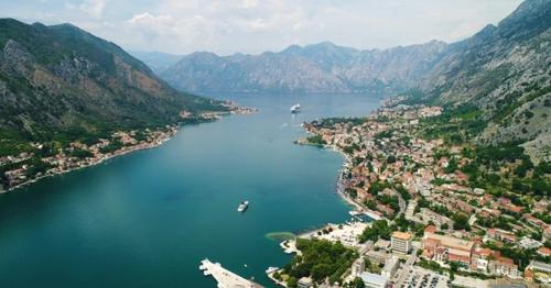 Aerial Beautiful View of Kotor Bay. Cruise Ship Docked in Beautiful Summer Day - QPHM498