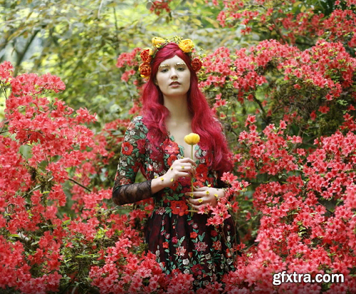 Pratik Naik - Location Shoot: Model in Red Azaleas