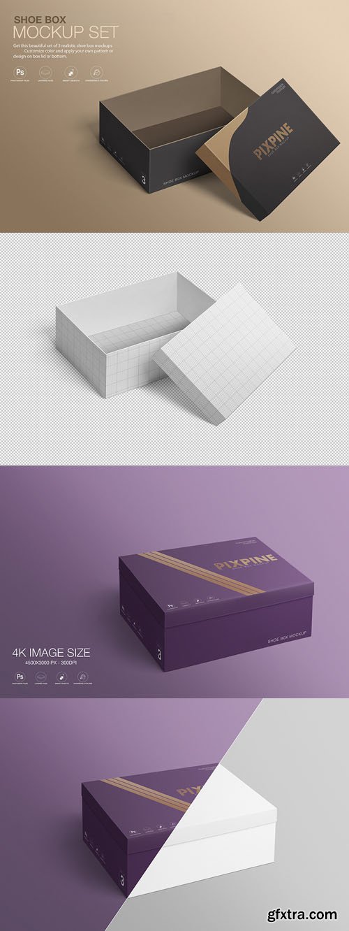 Realistic Shoe Box PSD Mockups Set in 4K