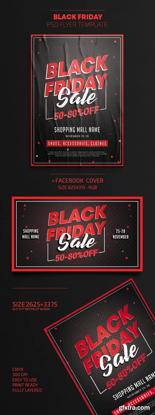 Black Friday Sale Flyer PSD Template + Facebook Cover