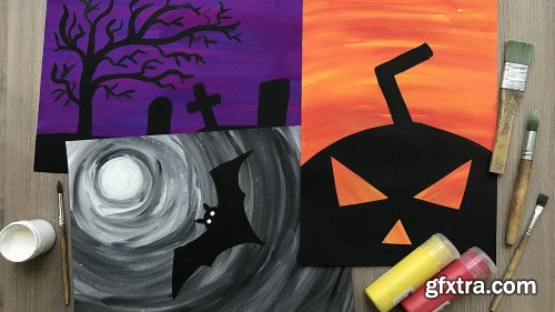 Halloween Children\'s Painting Course. Step-by-Step Art Classes for Young Artists.