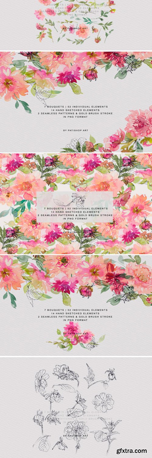 Watercolor Pink Dahlia Clipart Set 1835619