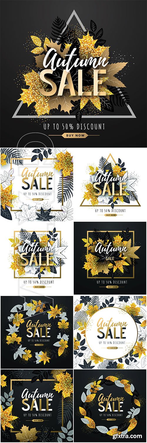 Autumn big sale typography poster with golden and black autumn leaves