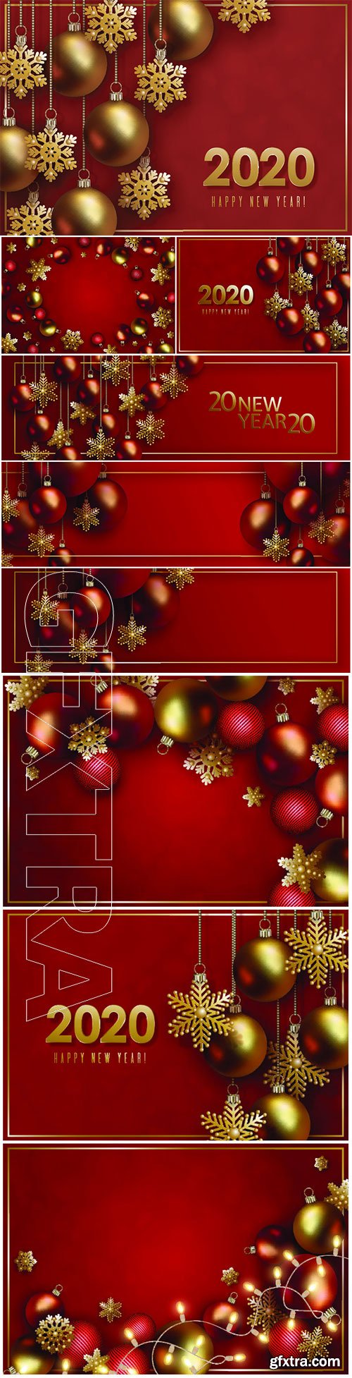 Christmas and 2020 New Year design, 3D red realistic christmas balls