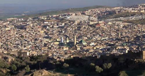 Panorama of Old Medina in Fes at Sunset, Morocco - UVEGJCS