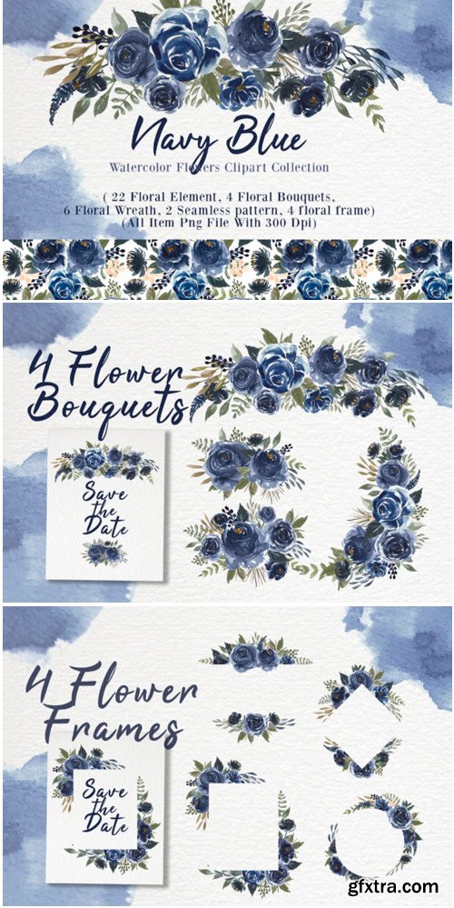 Navy Blue Flower Watercolor Clip-art 1838708