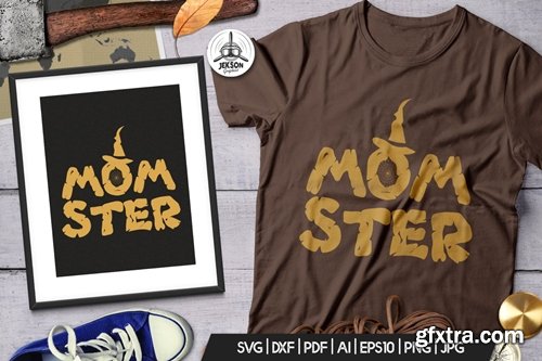 Halloween Momster Print T-Shirt Retro Badge Design