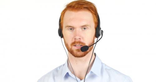 Talking with Customers, Call Center Operator with Red Hairs and Beard - 5H2FB36