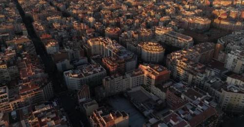 Typical Square Quarters of Barcelona Aerial View - DYT3ULS