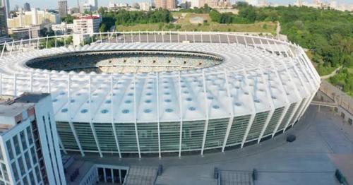 Evening Cityscape Aerial View of Kiev Olympic Stadium June 2019 - Q9RKGAJ