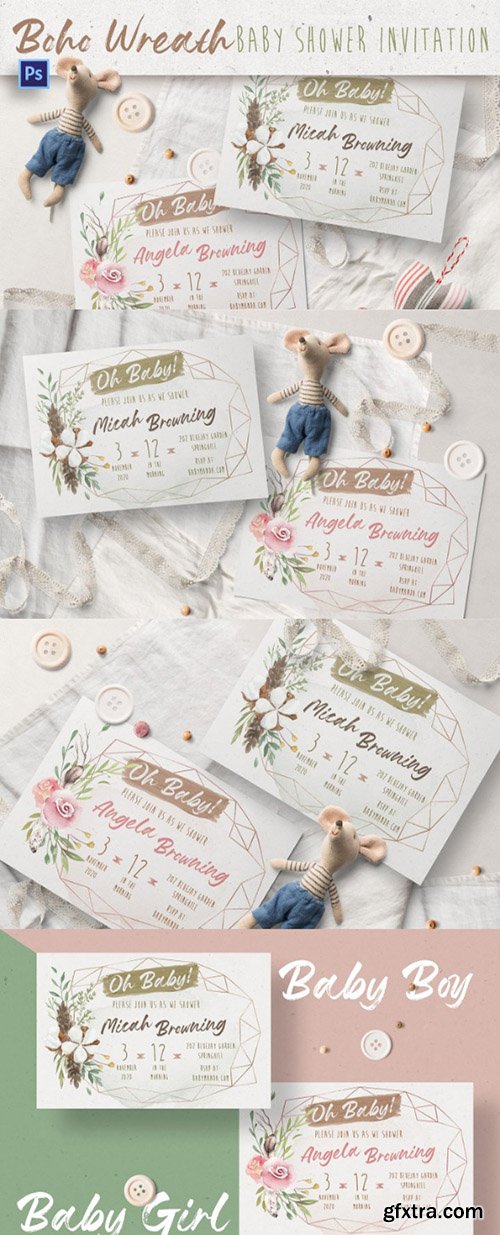 Boho Wreath Baby Shower Invitation