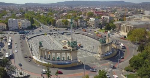 Aerial Video Shows the Heroes Square in Downtown Budapest, Hungary - Drone Footage Aerial View - V4BA8WQ