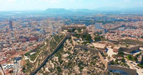 Aerial View of the Santa Barbara Castle in Alicante, Spain - MFSXD6N