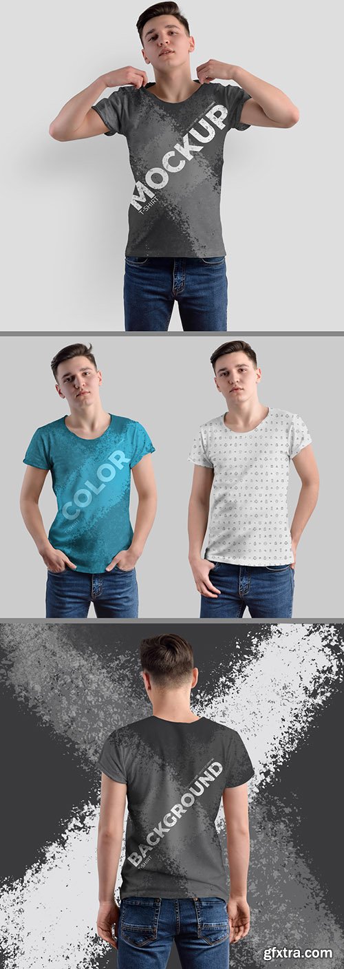 Round Neck T-Shirt Mockup Set 294888533