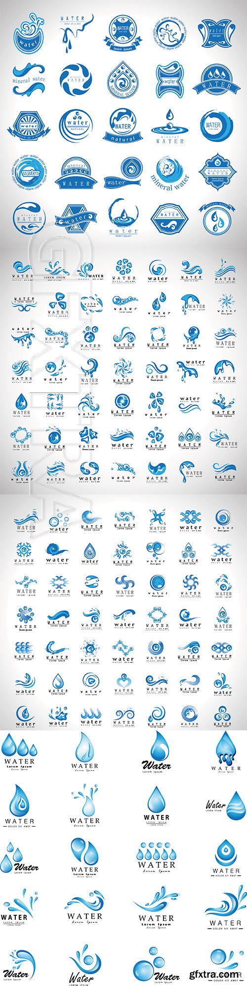 Water and drop icons set