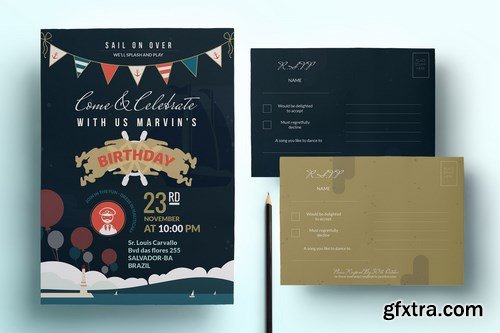 Nautical Birthday Invitation & Postcard