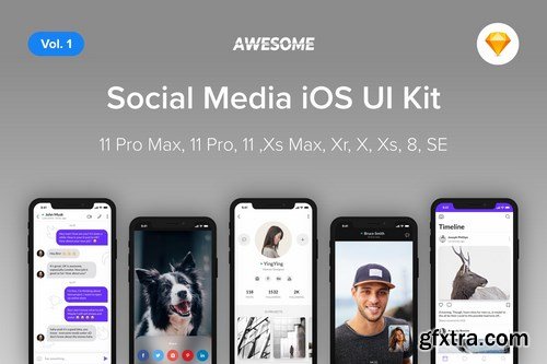 Awesome iOS UI Kit - Social Media Vol. 1 (Sketch)