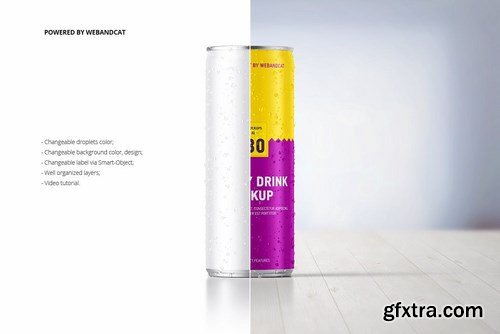 Energy Drink Can Mock-up with Water Droplets