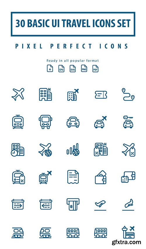 Basic UI Travel Lineart Icons Set 