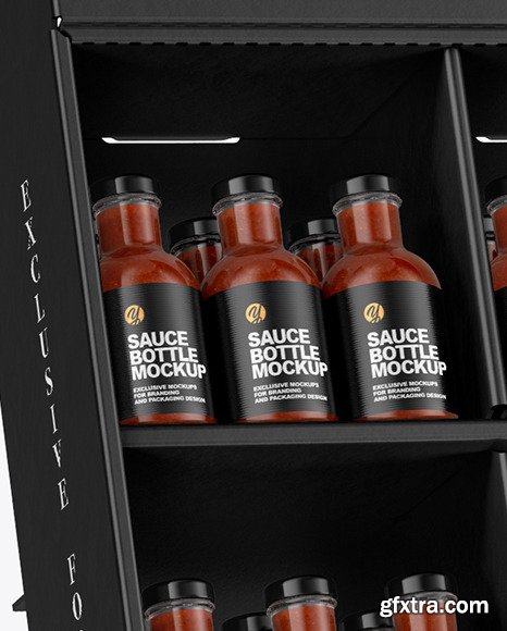 Stand with Salsa Sauce Bottles Mockup 50067