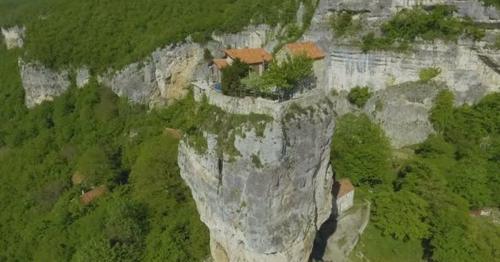 Caucasian Mountains, Katskhi Pillar Standing Alone With Orthodox Church on Top - WXL27BV