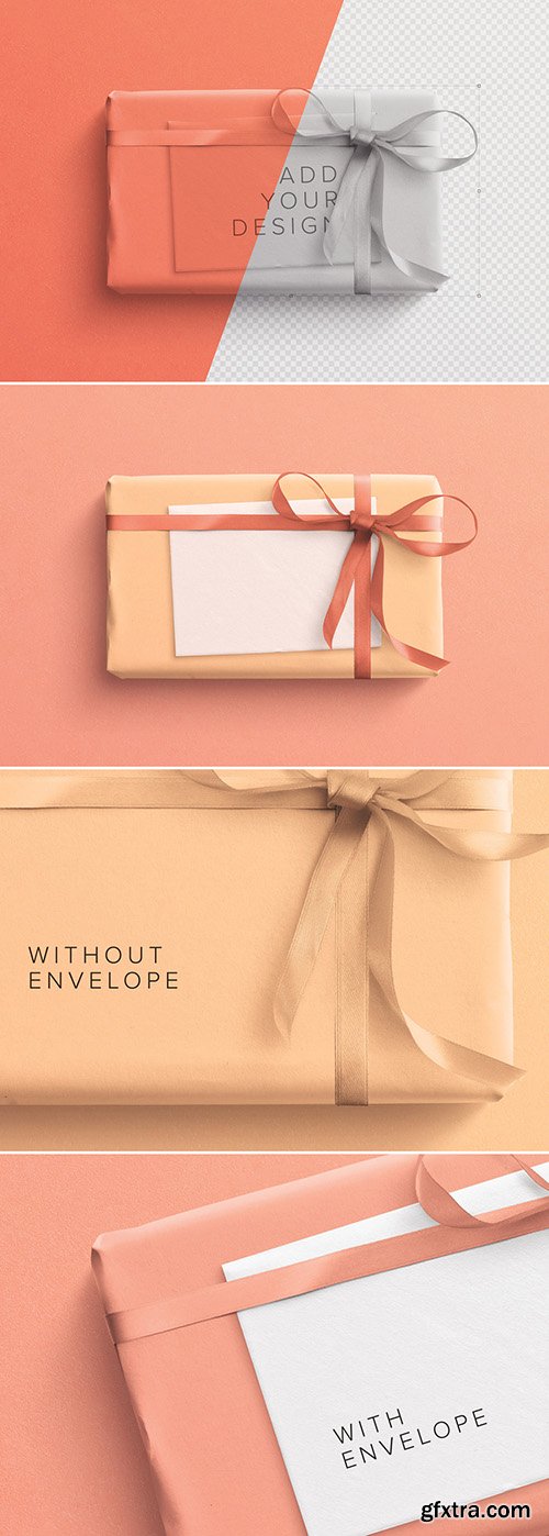 Wrapped Gift Box and Envelope Mockup 251907540