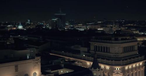 Madrid Night View with Cibeles Square and Cybele Palace, Spain - BNXCSKL