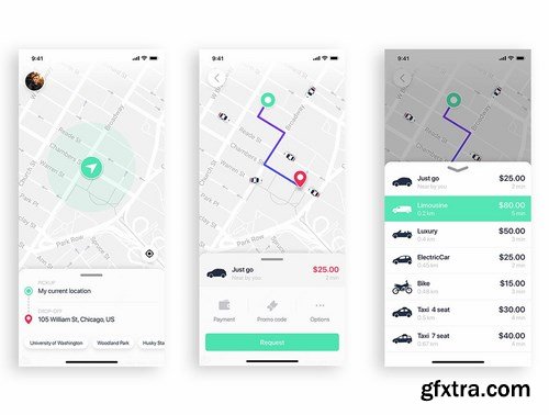 ABER - Taxi Booking App UI Kit for ADOBE XD